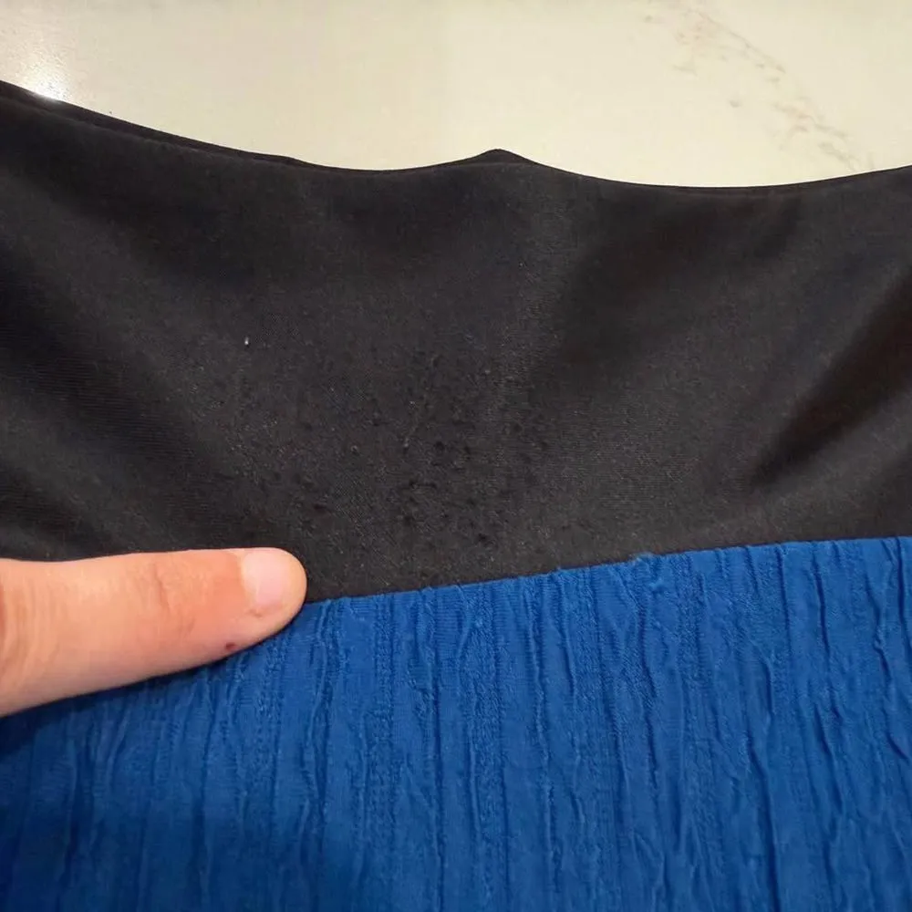 London Style CapSleeve Sheath Mini Dress Womens 6 Black/Blue Wavy Stretch Career - Image 6