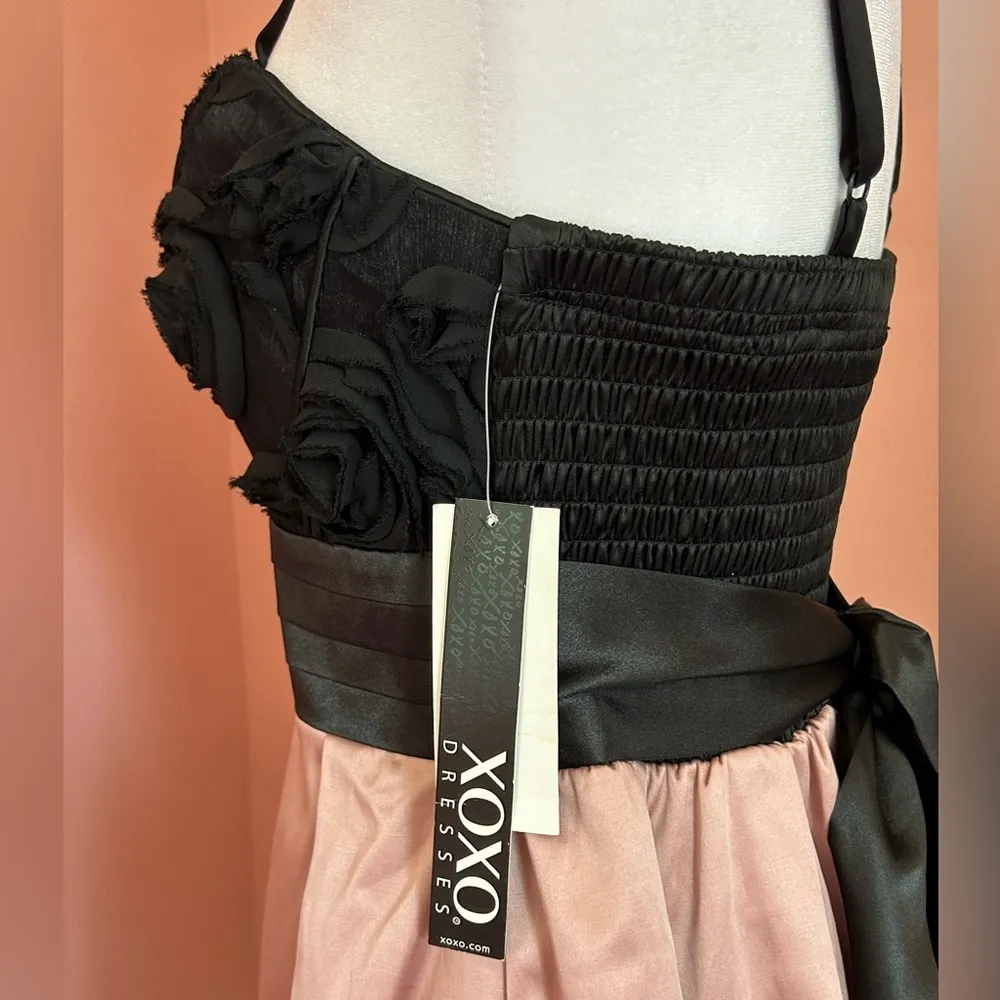 XOXO black bodice floral appliques coquette glam pink rose party dress NWT Sz 7 - Image 4