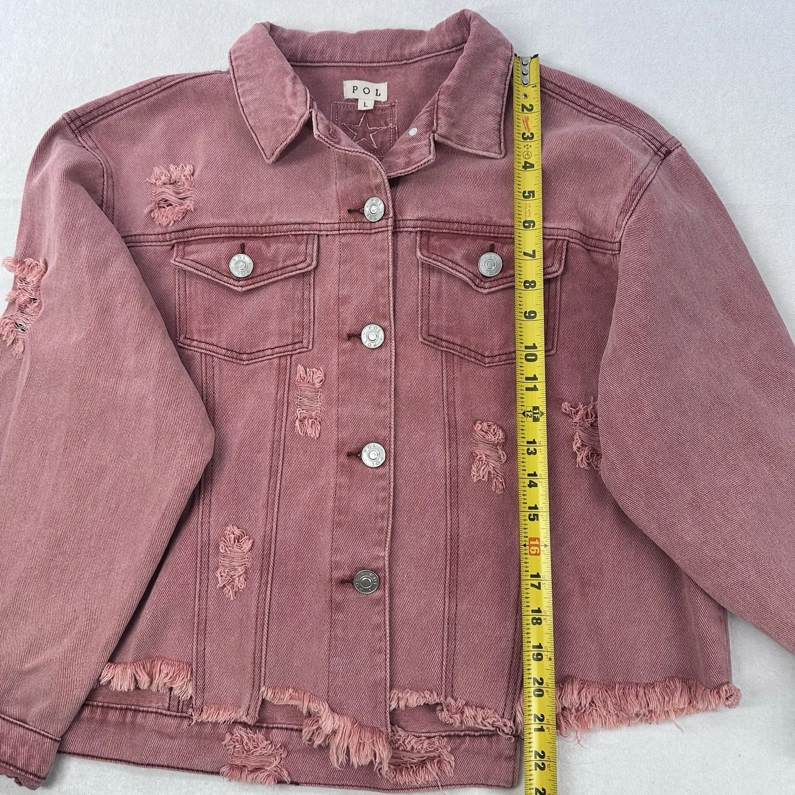 Pol Dusty Pink Distressed Denim Jacket Size Large - Image 14