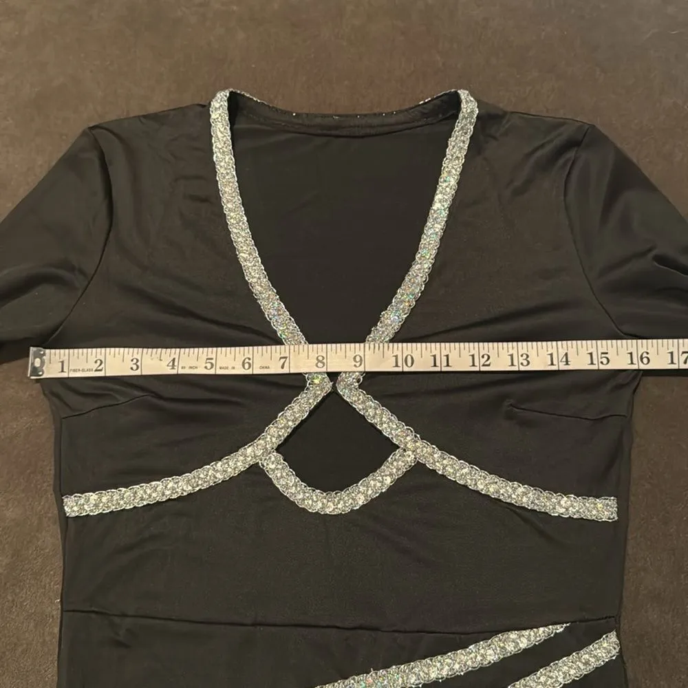 Black Long Sleeve BodyCon Club Party Event Dress Silver Detail Size L NEW Size L - Image 7