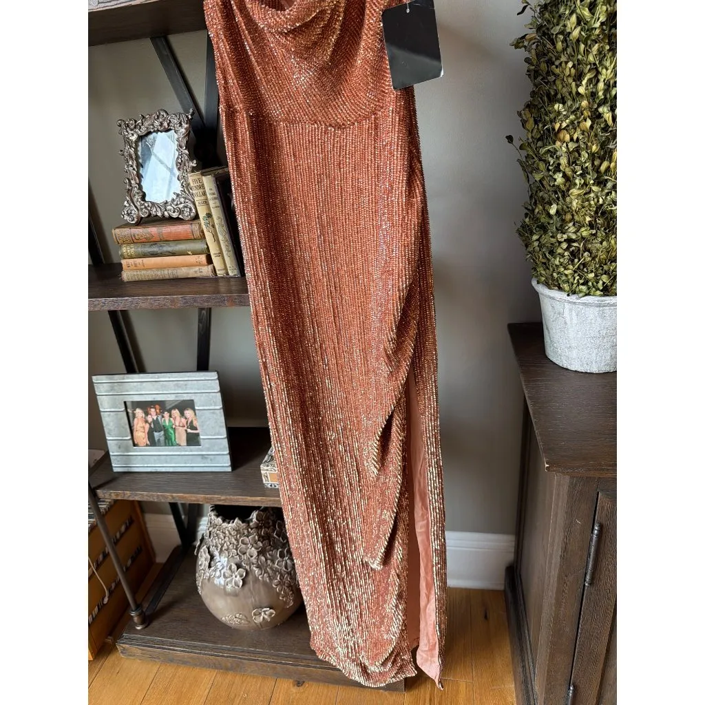 retrofete Katya Sequin Maxi Dress Bronze Womens Size Medium Gold - Image 7