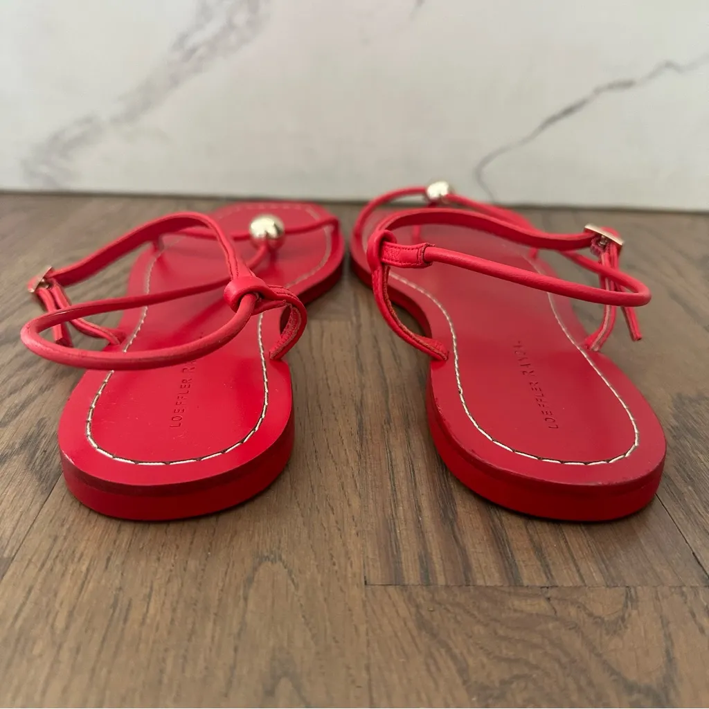 EUC Loeffler Randall Lara Flat Buckle Leather Sandal in Red and Gold Size 10 B - Image 8