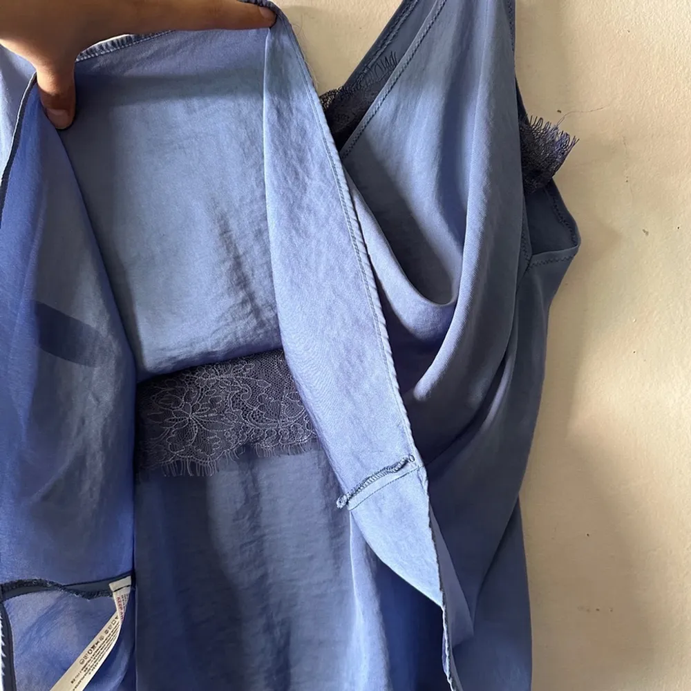 Free People Intimately FP Blue Lace-Trim Satin Cami Tank Top Size M - Image 9