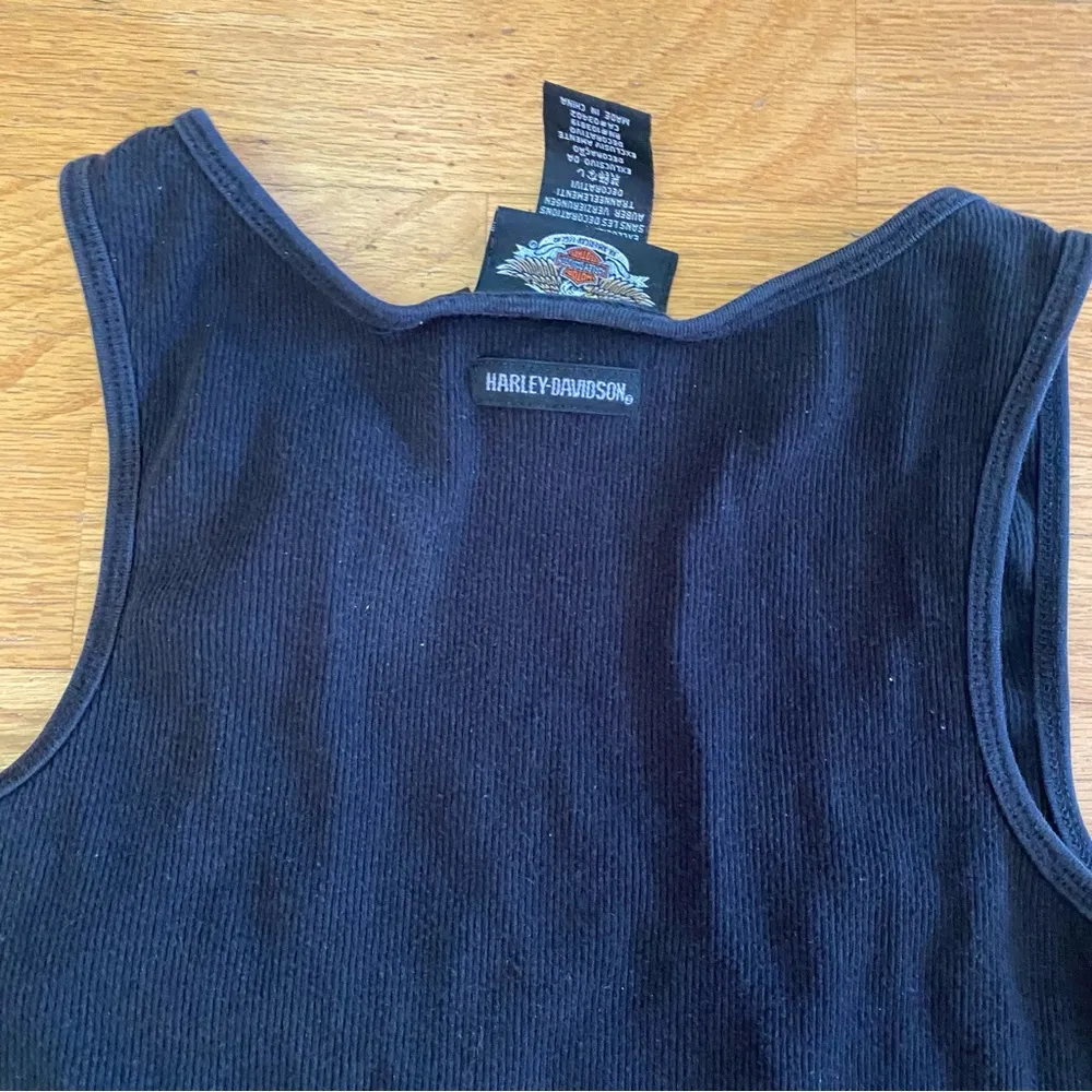 Harley Davidson Black Ribbed Rhinestone Logo Preppy Moto Y2K Tank Top L - Image 4
