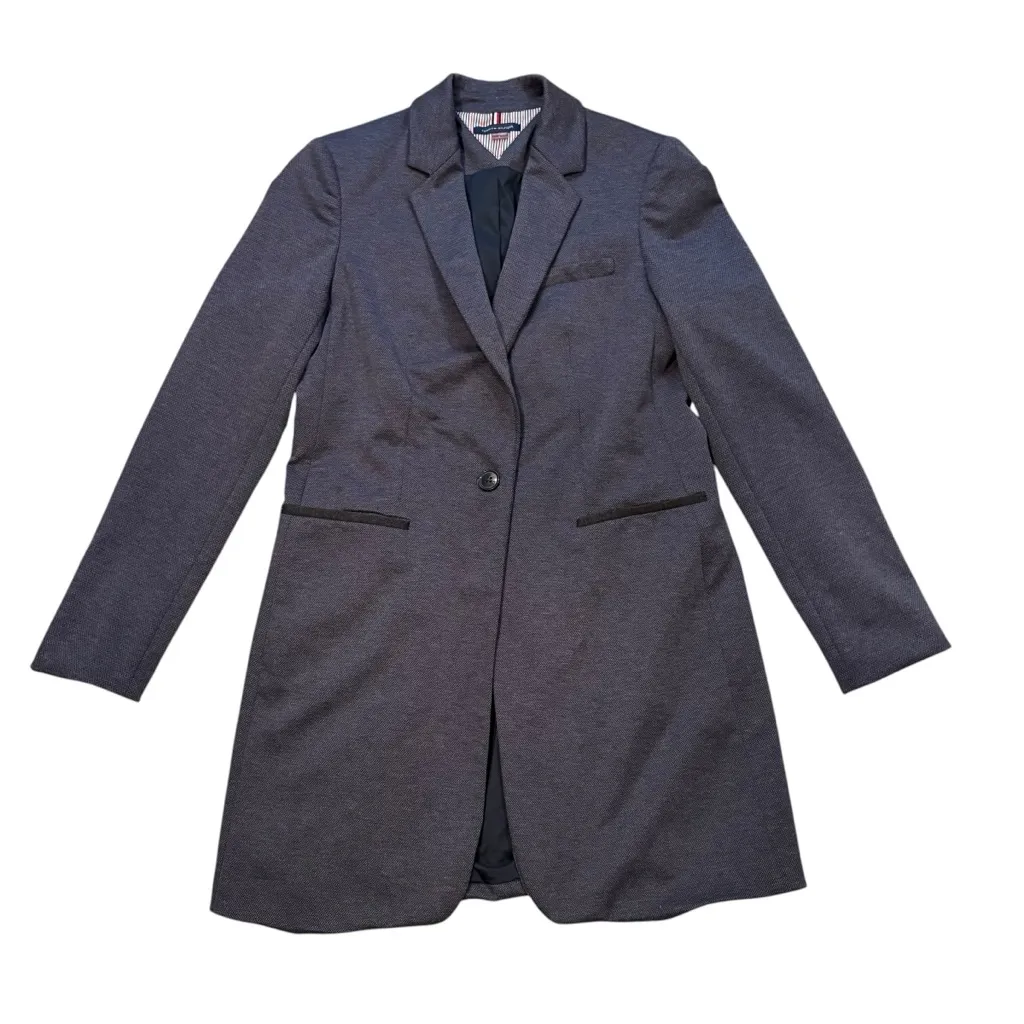 TOMMY HILFIGER Navy Long Length Vented Hem Wear To Work Blazer Jacket Sz 6 - Image 12