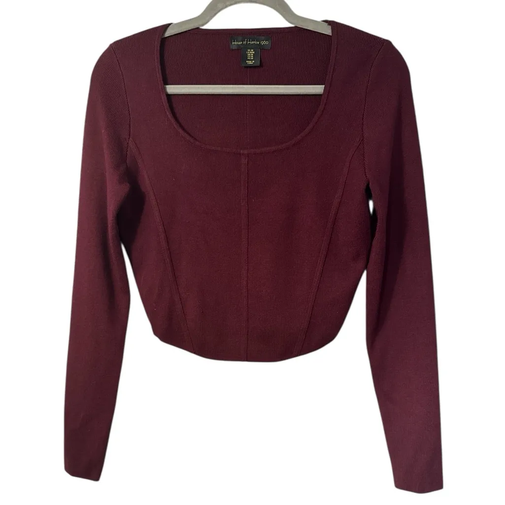 House of Harlow Long Sleeve Ribbed Knit Corset Crop Top Red Size M - Image 3