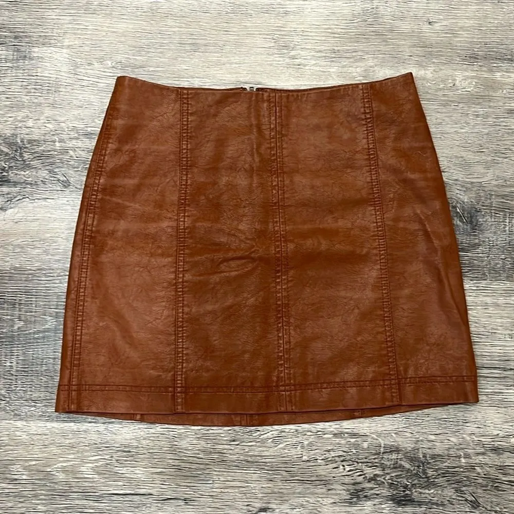 Free People Modern Femme Vegan Faux Leather Mini Skirt Camel Moroccan- 6 ($128) - Image 8