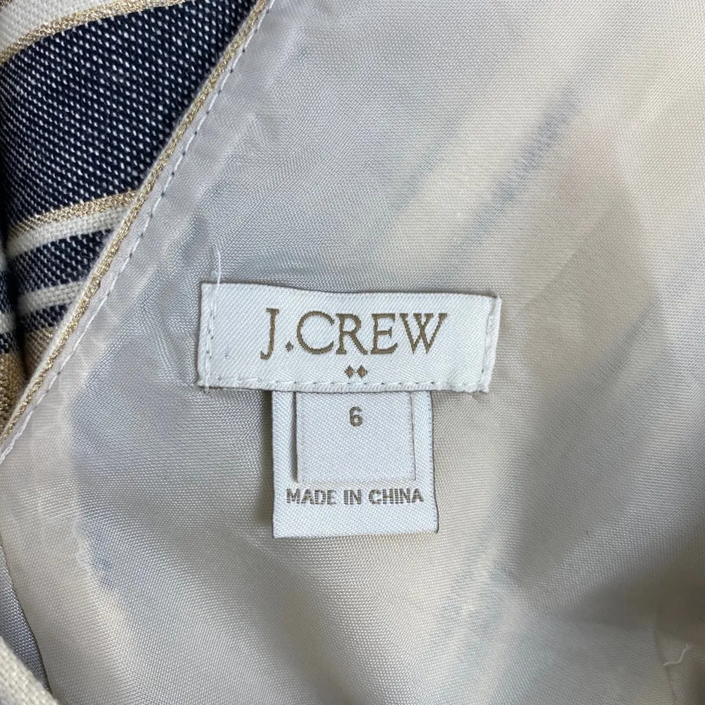 J Crew Gold Metallic Striped V-neck Sleeveless Above Knee A-line Dress Pockets 6 - Image 6