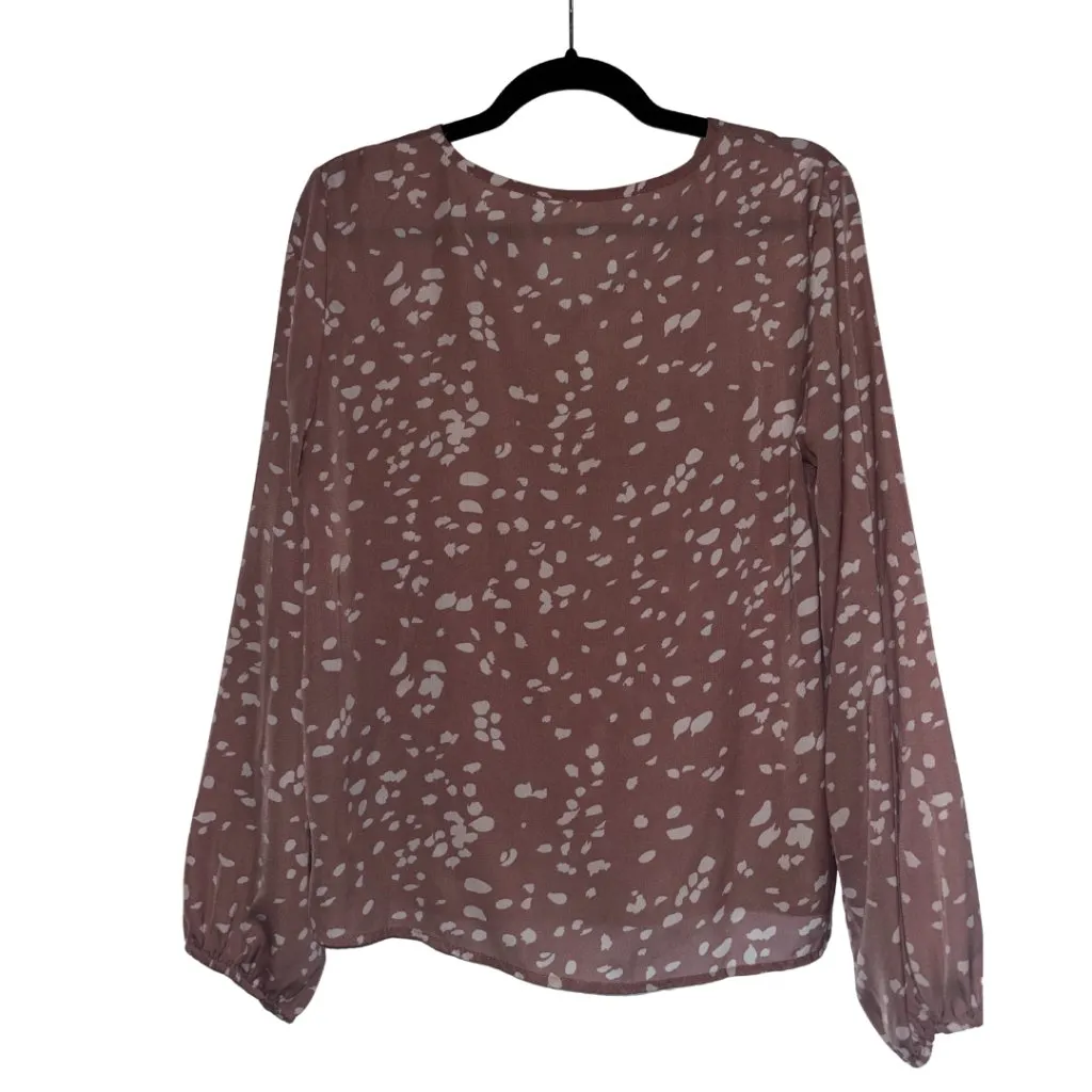 202. Pink & White Polka Dot Blouse – Size Large Tan - Image 2