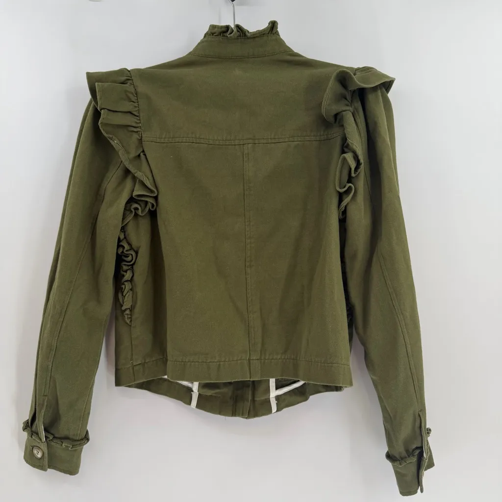 Anthropologie DOLAN ruffled utility jacket Army green size XS - Image 6