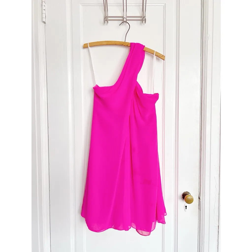 Mara Hoffman • Silk One Shoulder Mini Dress hot pink chiffon flowy a-line - Image 3