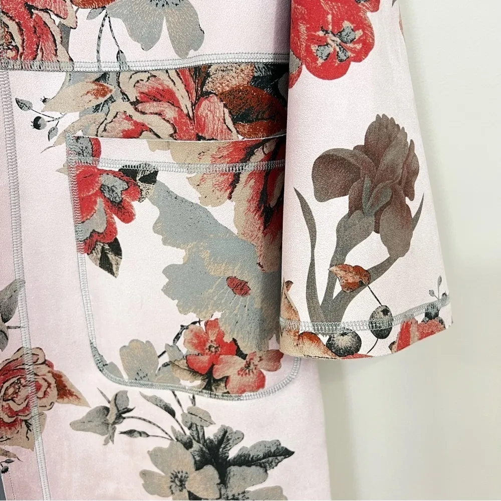 JOAN VASS Floral Blazer Jacket 3/4 Sleeve Faux Suede Open Front Duster M - Image 6