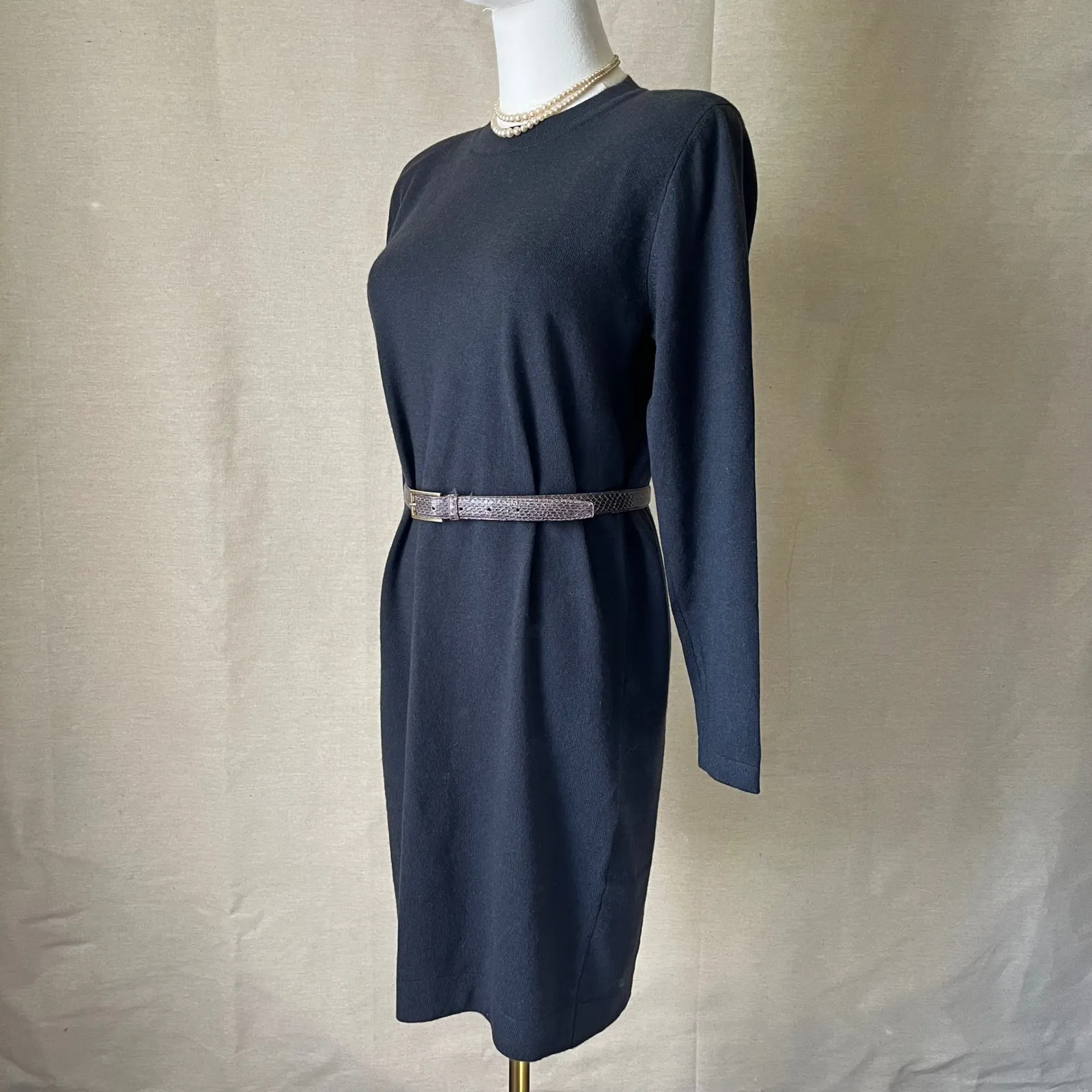 Vintage 90s Fathi Due France 100% Cashmere Gray Sweater Dress Minimalist Medium - Image 3