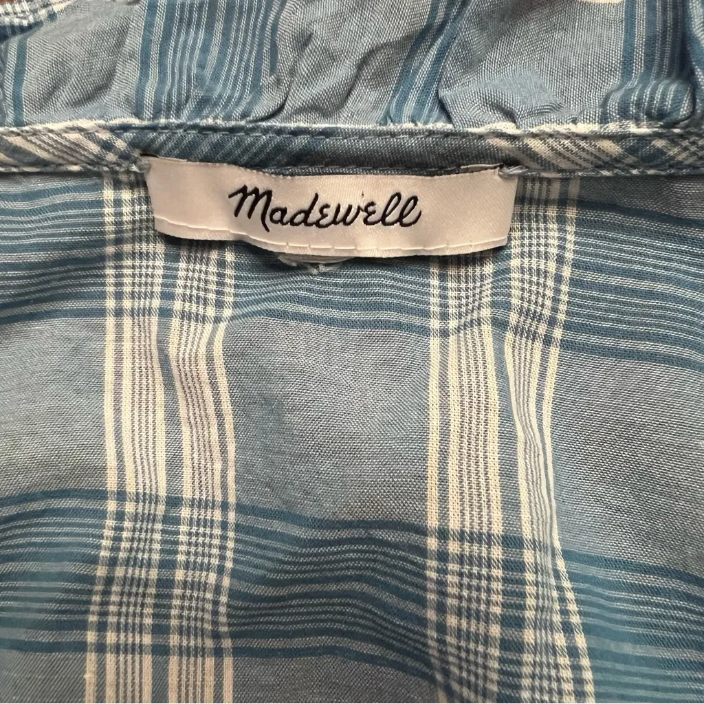 Madewell Ruffle-Neck Colwell Plaid Cotton Top in Ashby Plaid Ocean Wave Size XXL - Image 15