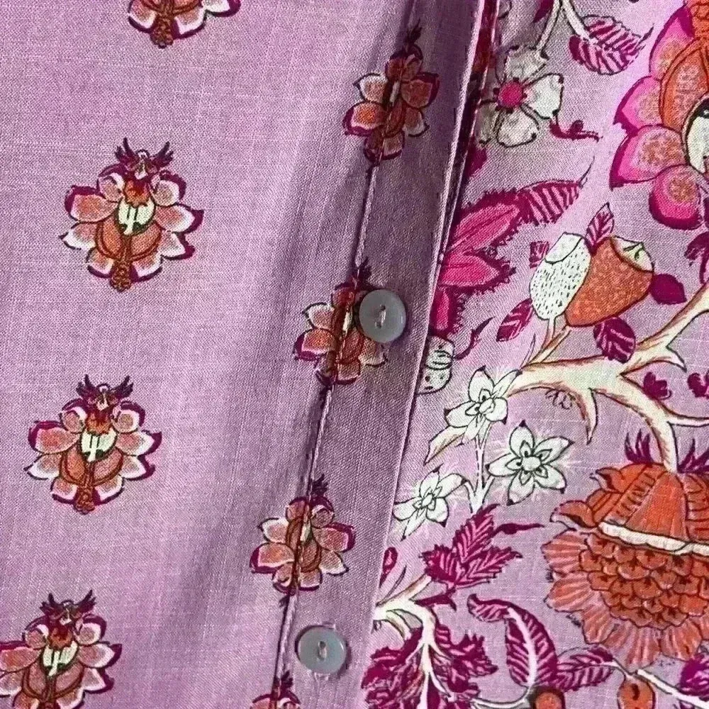 Knox Rose Size Xs Floral Button Down Shirt Blouse Linen Blend 70s Vibe - Image 8