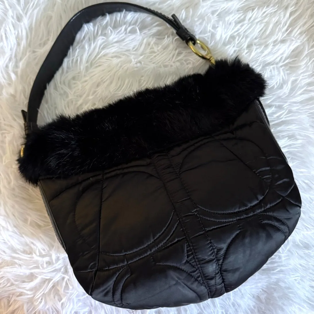 Vintage COACH y2k 3586 Limited EDITION Quilted Rabbit Fur Satin Shoulder Bag - Image 2