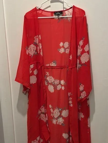 Riviera Roaming Red Floral Print Swim Cover-up - Size L - Image 4