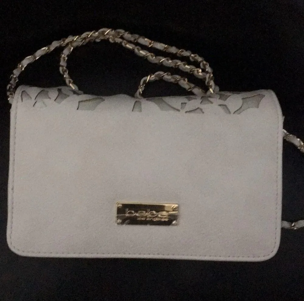 Bebe Blush on Shiny Champagne Crossbody Laser Cut - Image 4