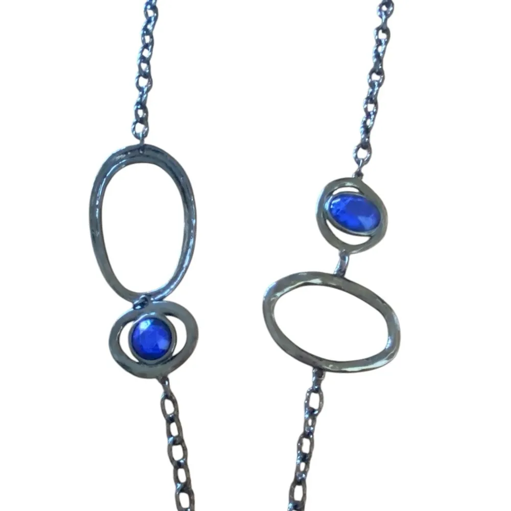 Vintage Y2K Chicos long dark Silver Tone Necklace Blue stone Layering Piece Boho - Image 5