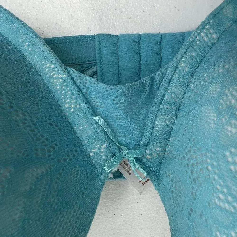 Cacique 44G Bra Boost Plunge Lined Padded Teal Lace Blend Underwired Women’s - Image 3