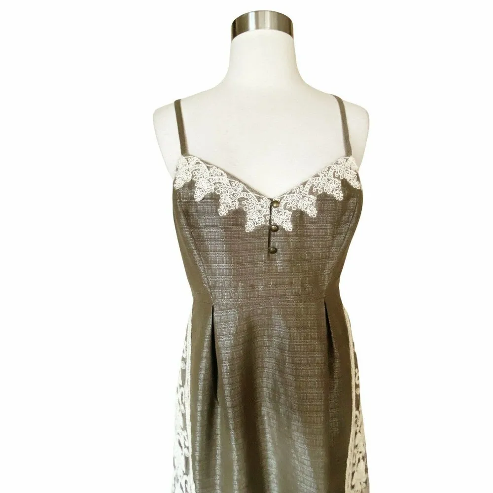 ANTHROPOLOGIE Gold Bronze Dress Metallic Lace Detail Sheath Sleeveless 6 EUC - Image 5