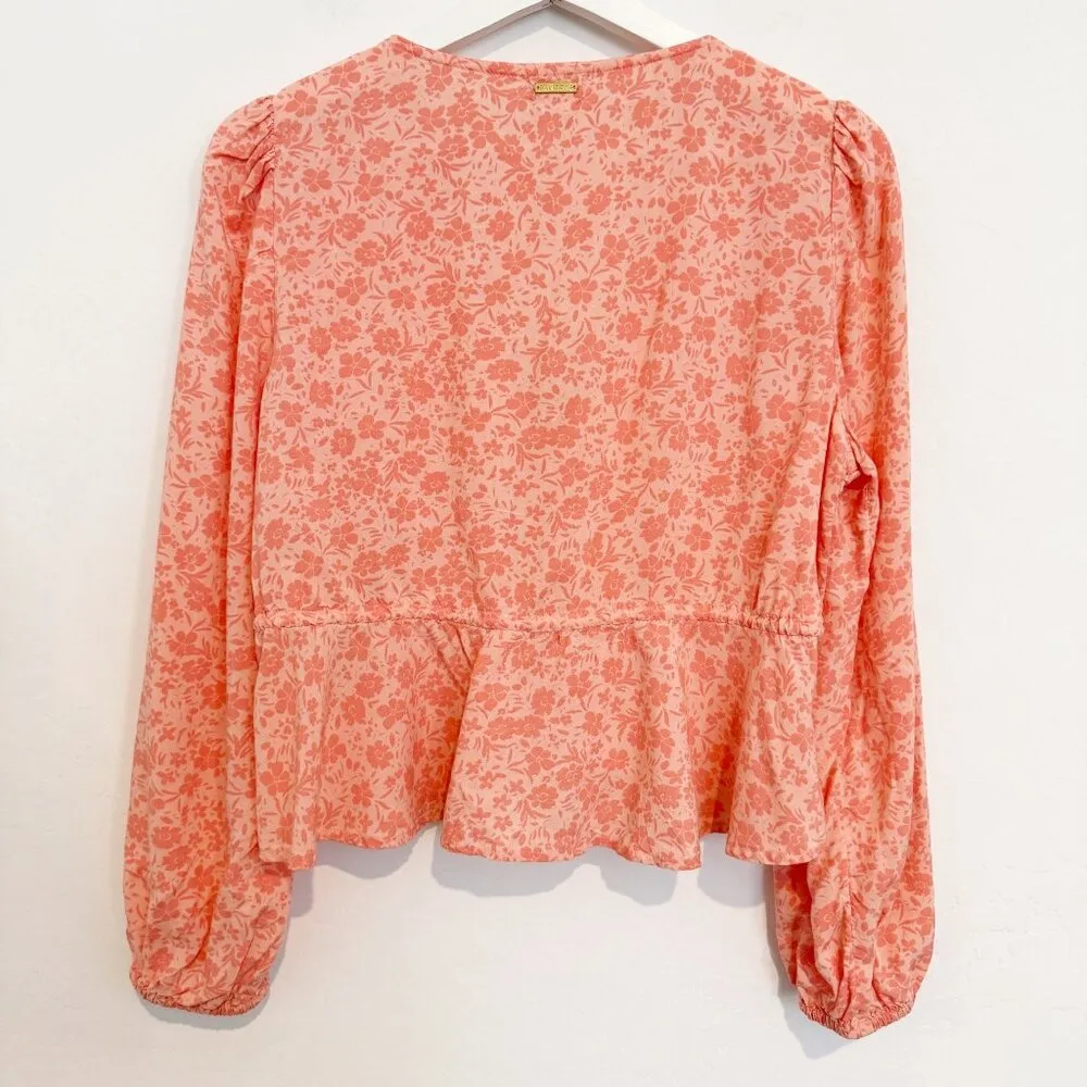 Billabong Time Goes By Floral Babydoll Boho Bohemian Blouse Peasant Top Large - Image 9