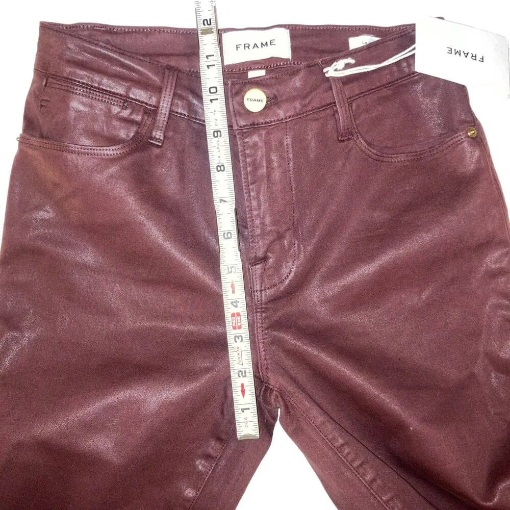 NWT Frame Le High Skinny High Rise Coated Jeans in Bordeaux-size 25 - Image 8