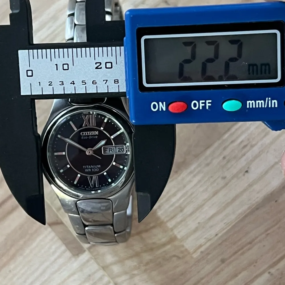 Citizen Eco-Drive Titanium Solar Black Dial Day Date Window Titanium Bracelet - Image 12