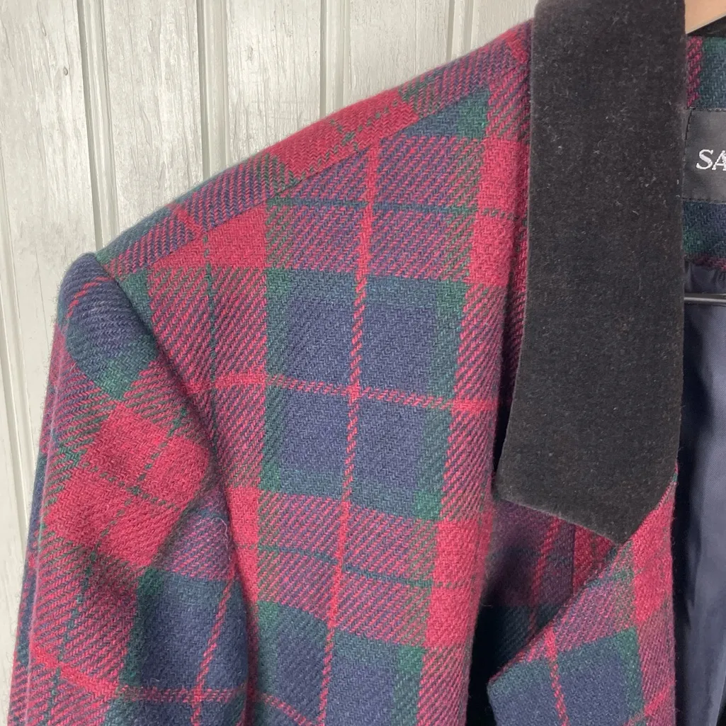 Vintage 90s Sag Harbor Tartan Plaid Wool Blazer Women's Size 18W Holiday Red - Image 5