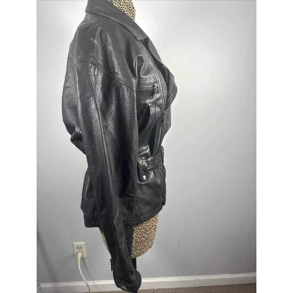 Boutique Europa Womens Leather Jacket Coat Black Moto Biker Zip Belt 90s Size undefined - Image 9