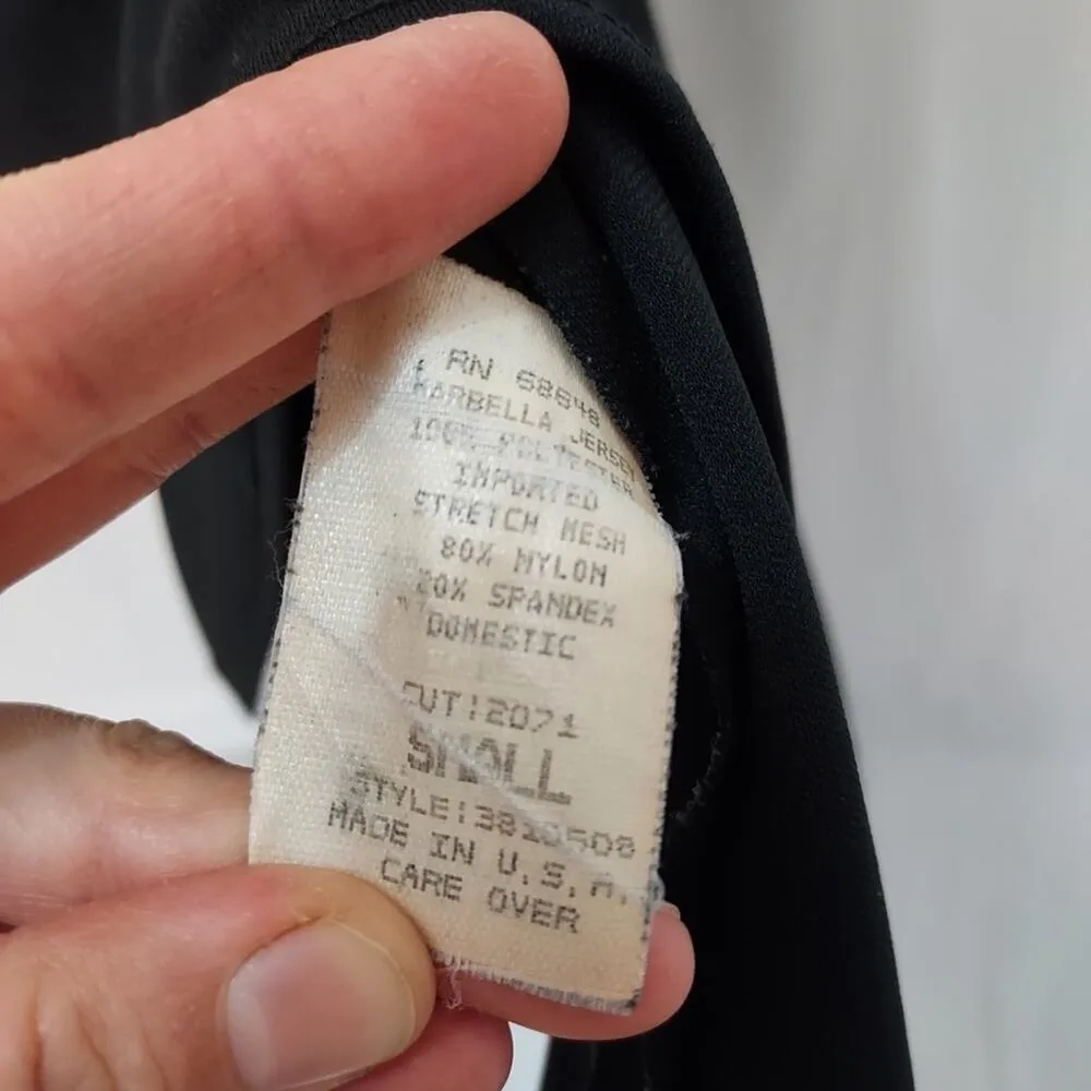 Vintage 90's Y2K ABS Allen Schwartz Black Sheer Maxi Short Sleeve Evening Dress - Image 3