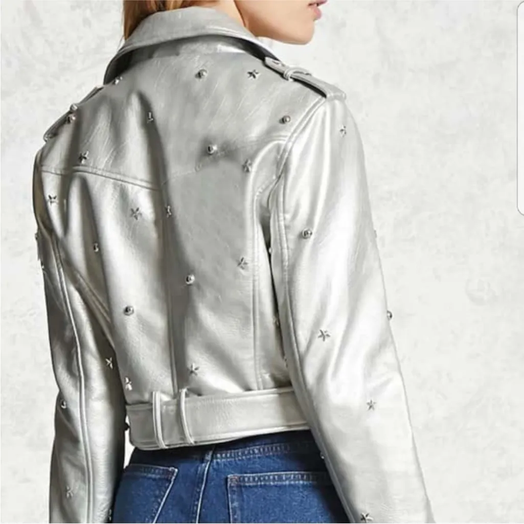 Forever 21 Silver Metallic Faux Leather Jacket - Image 4