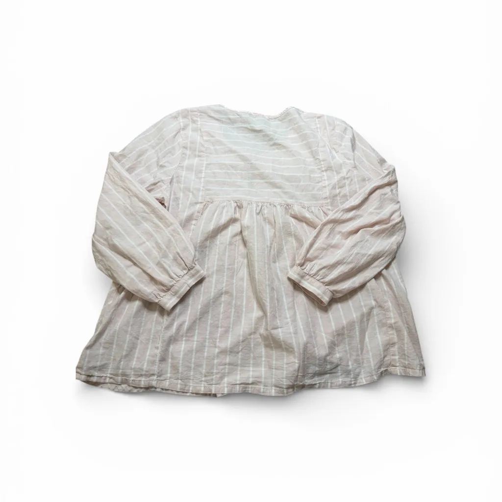 Lucky Brand Pink & White Stripe Boho Babydoll Blouse - Size Large - Image 7