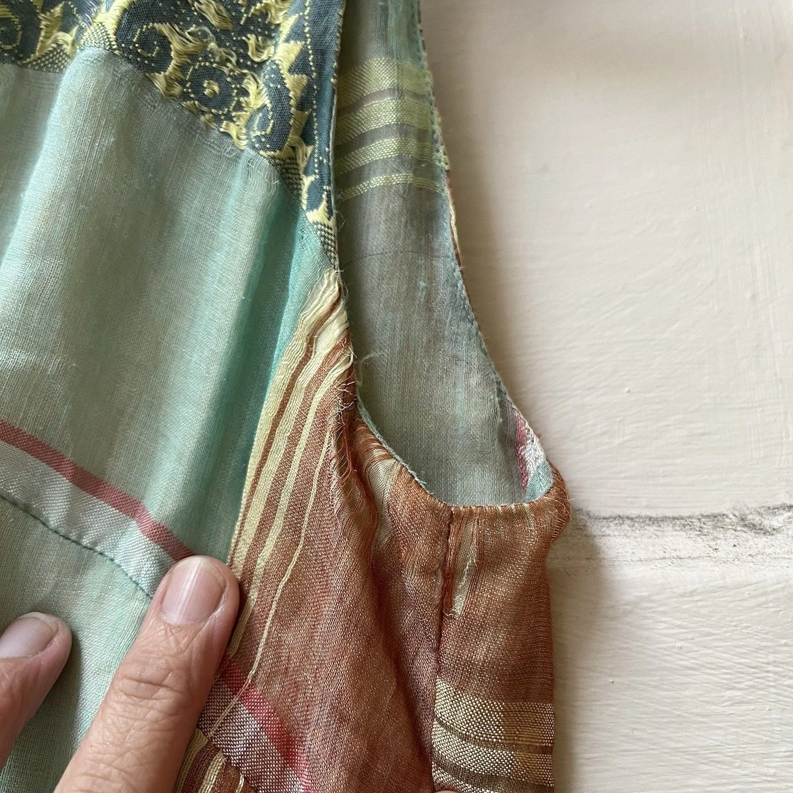 Vtg Multicolor Plaid Bohemian Maxi Dress XS Celestial Zodiac Hippie Silky Indian - Image 10