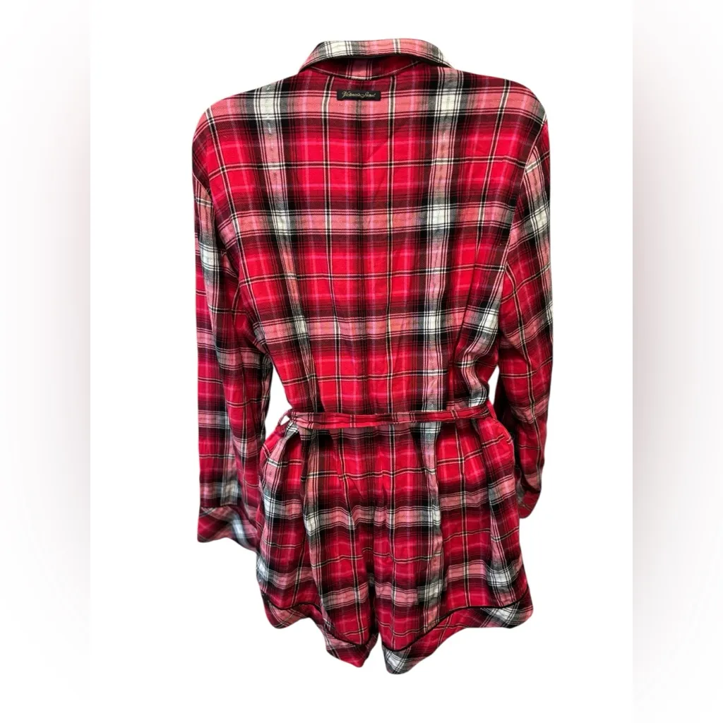 Victoria’s Secret Plaid Flannel Romper Sleepwear M Red Belted Button Up Preppy - Image 6