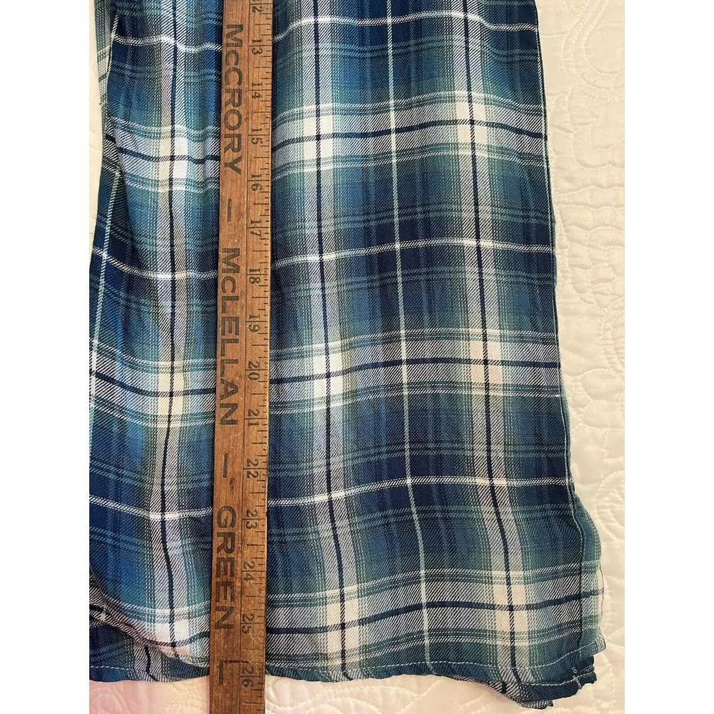Country Living Shirt Sz L Blue/Green Plaid Flannel Lace Back Button Up‎ Western Size L - Image 8