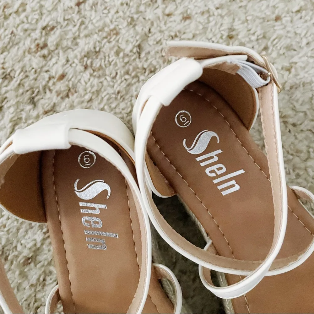 Shein Shuzia White Minimalist Cross Strap Wedge Platform Espadrilles Sandals - Image 7