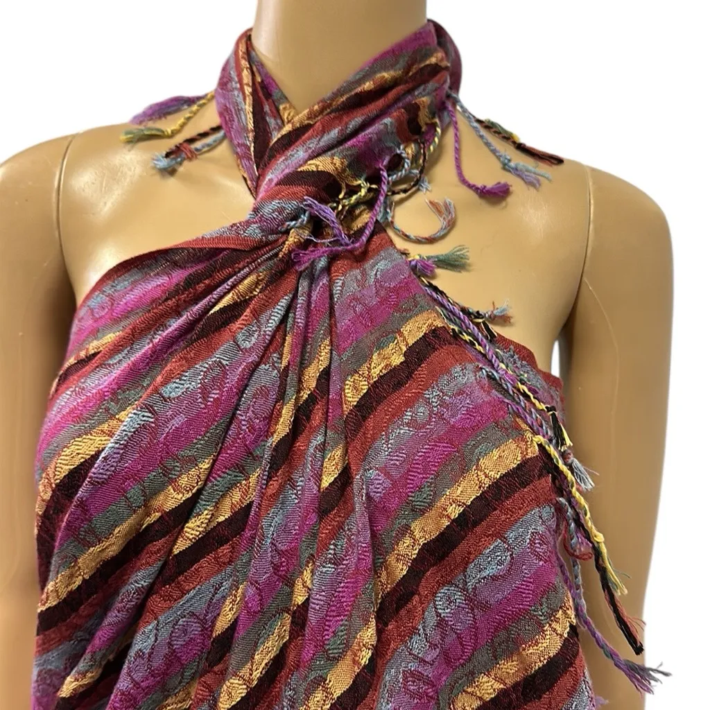 Blanket Scarf Large Wrap Sarong Coverup Fringed 28 x 66 inches Gold - Image 6