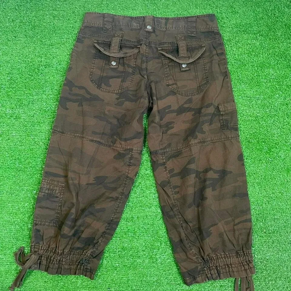 Vintage Y2K fire jeans Leila‎ Women's Size 7 Camo Gauchos Camo Capri Low Rise Green - Image 6