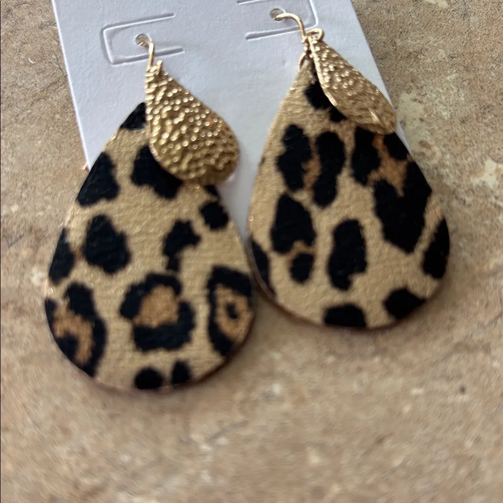 NEW Handmade Leopard Print Faux Leather Teardrop Earrings - Image 3
