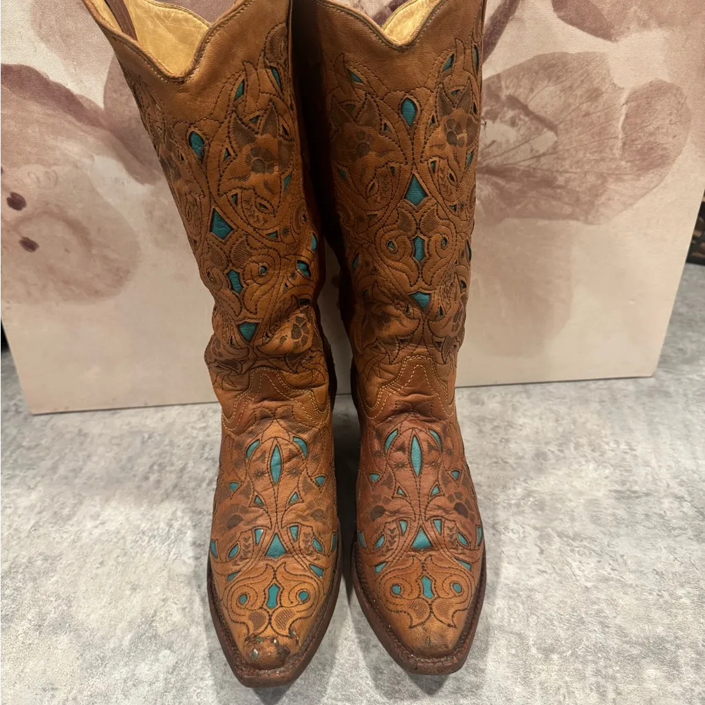 Corral Women's Size 7 M Brown Leather Inlay Western Cowboy Boots - Image 6