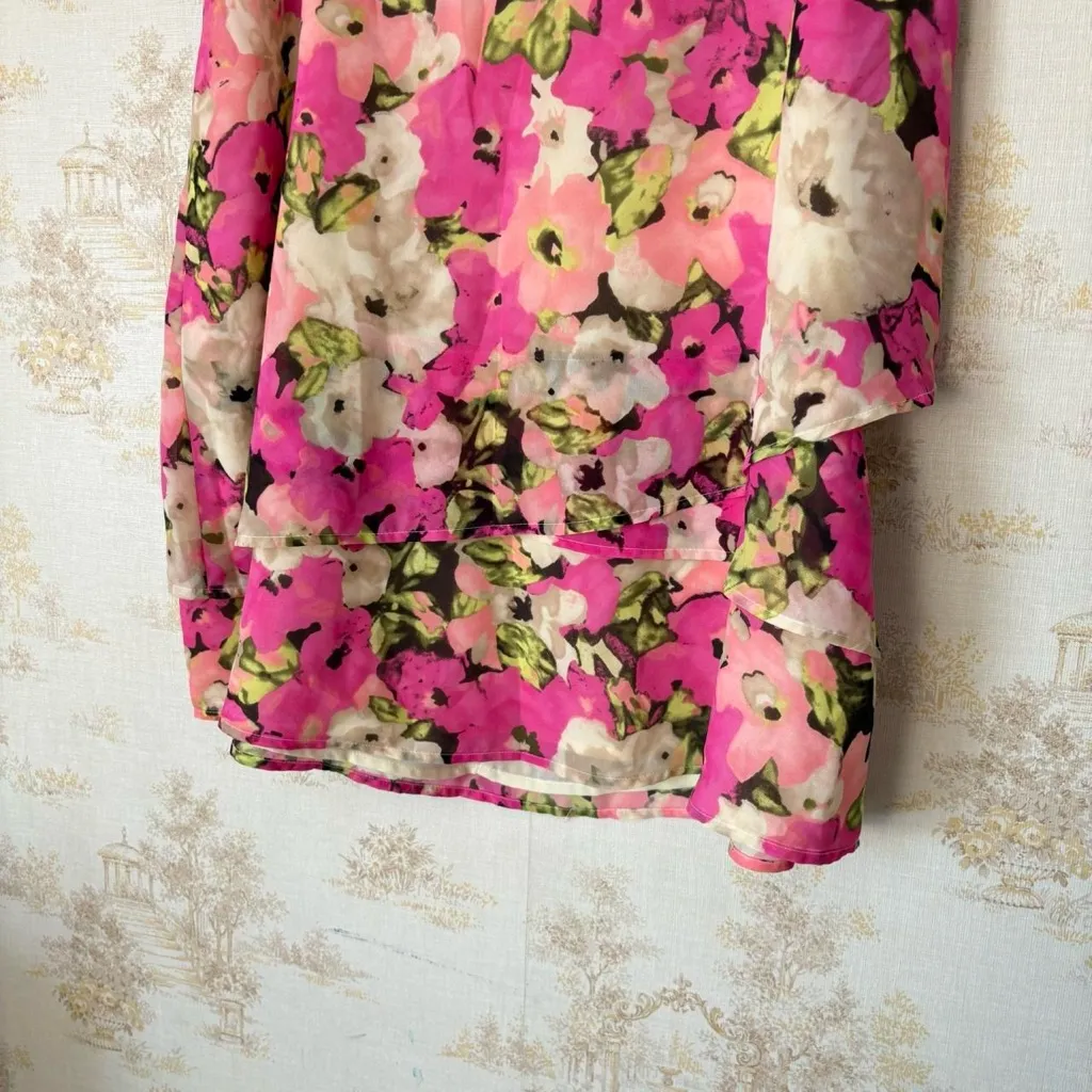 Vintage Y2K Jaclyn Smith pink cream green floral print chiffon layered skirt NWT - Image 2