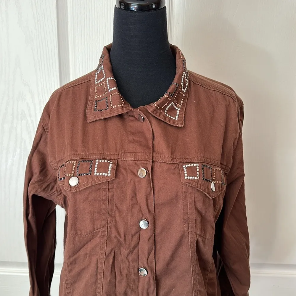 VTG ST CLAIR BROWN BUTTON UP SQUARE SEQUIN DETAIL JACKET Size M - Image 2