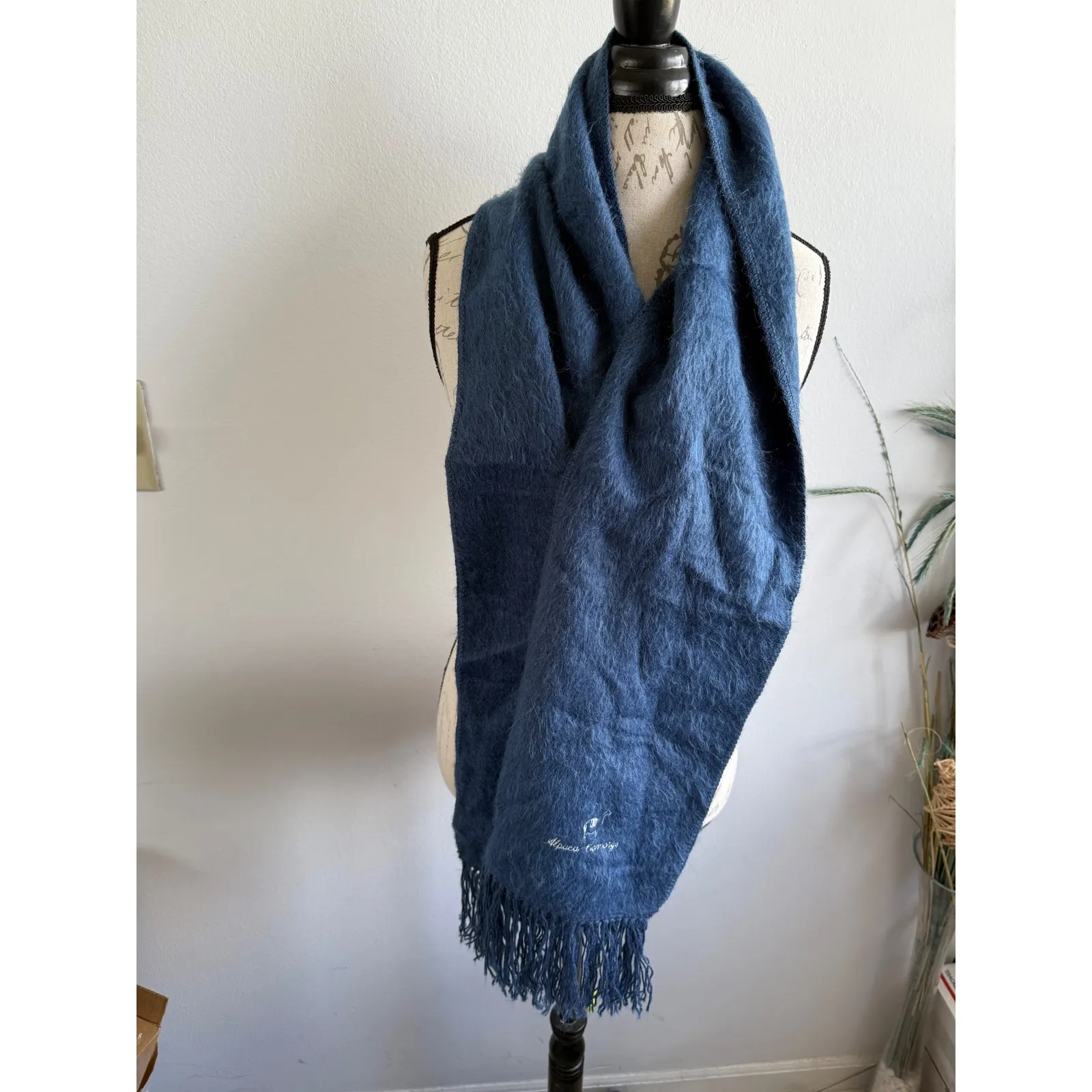 Alpaca Comargo Blue Wool Blend Scarf Fringe Winter Warm Soft‎ Shawl - Image 2