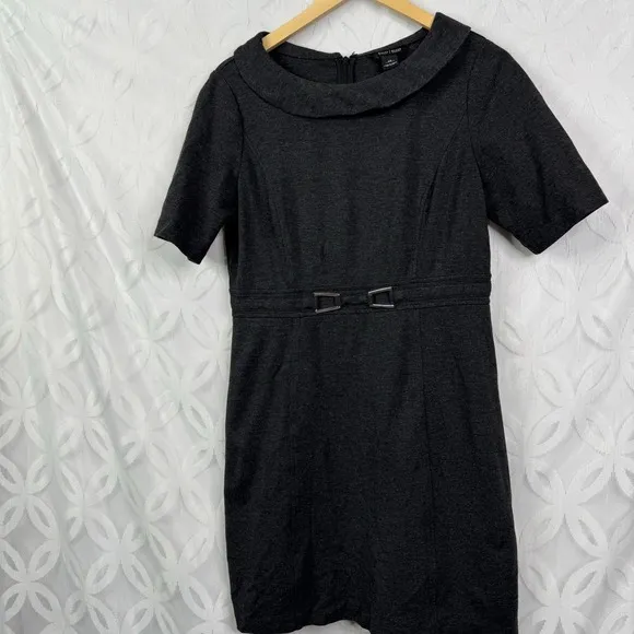 WHBM Charcoal Gray Belted Sheath Dress Short‎ Sleeve Business Casual Size 10 - Image 10