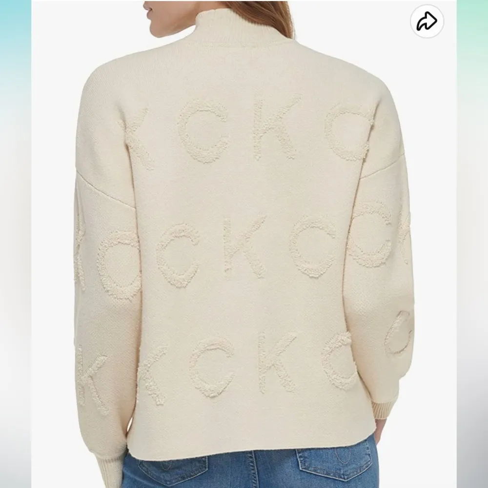 Calvin Klein Women's Heavy Turtleneck Jacquard Long Sleeve Ck Logo Sweater L - Image 4