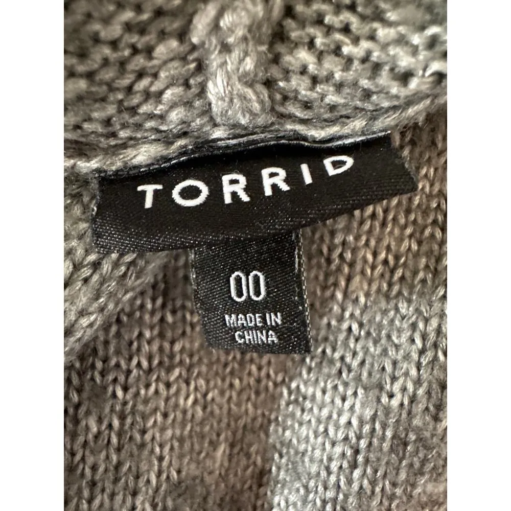 Torrid Yarn Hoodie Drawstring Raglan Heart Camo Gray Sweater Size 00 / 12 Large - Image 5