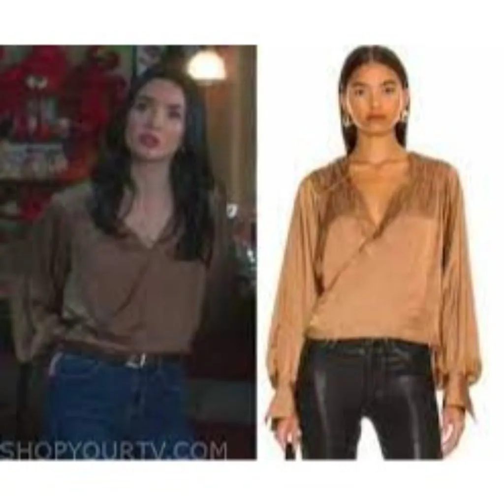 FRAME Long Sleeve Crossover Top in Bronze Small New Womens Satin Blouse - Image 9