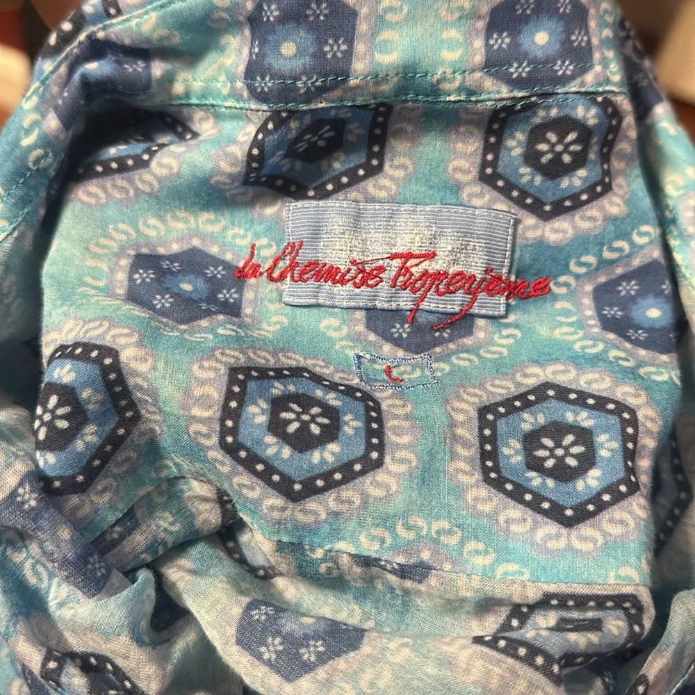 LA CHEMISE TROPEZIENNE Blue Patterned Silk Blend Button - Image 5