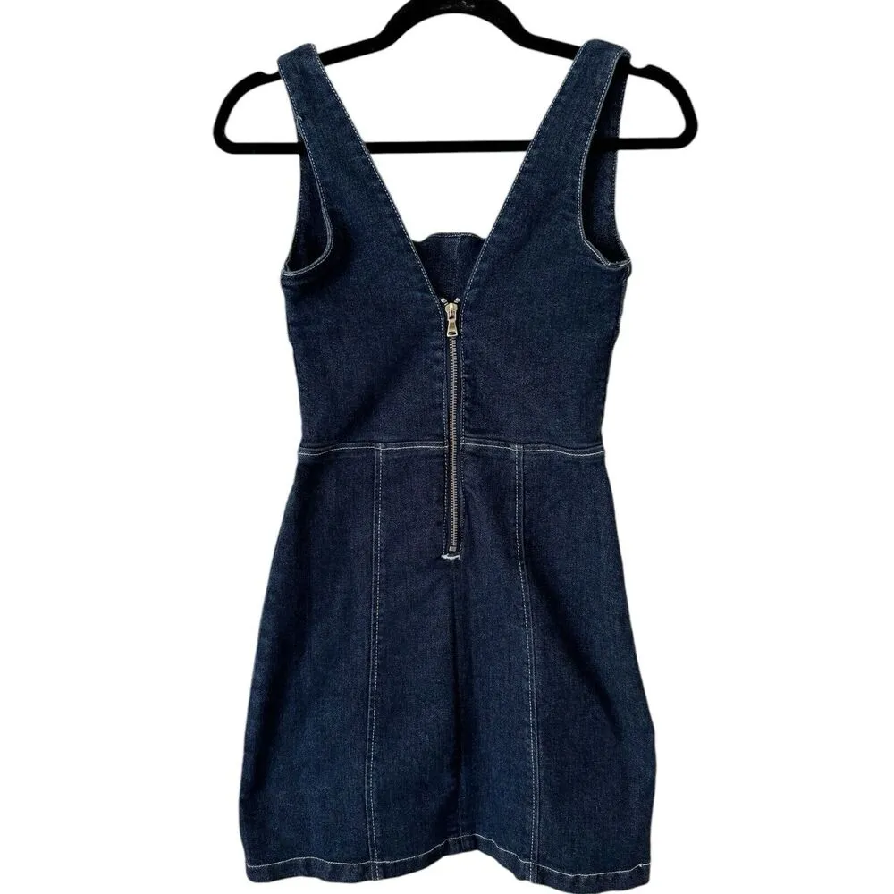 Tiger Mist Blue Denim Square Neck Sleeveless Sheath Mini Dress Size XS - Image 4
